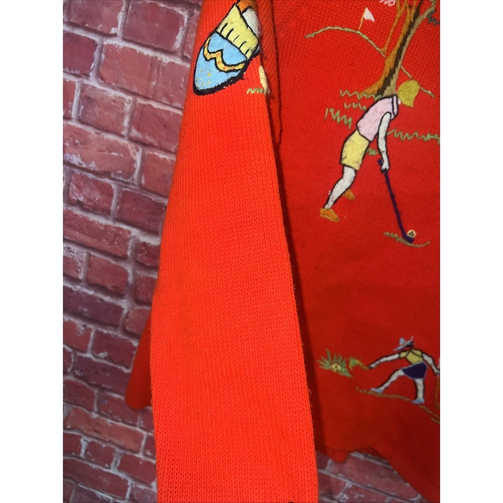 Vintage Andremo Argenti Orange Golf Embroidered Cardigan Sweater Gold Buttons M - Picture 12 of 15